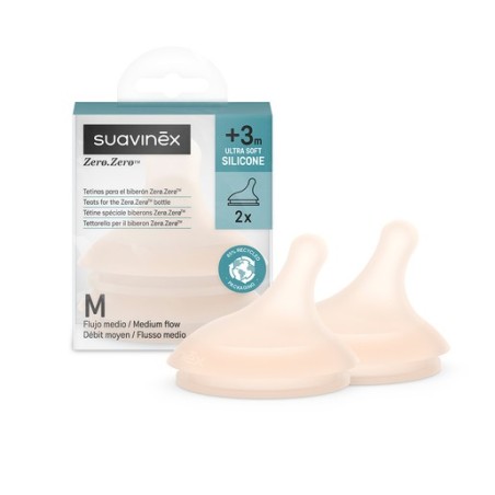 TETINA SILICONA FLUJO MEDIO M SUAVINEX ZERO ZERO ULTRA SUAVE  3 MESES 2 UNIDADES COLOR FAIR