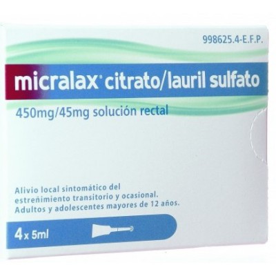 MICRALAX CITRATOLAURIL SULFOACETATO 450 MGML  45 MGML SOLUCION RECTAL 4 ENEMAS 5 ML