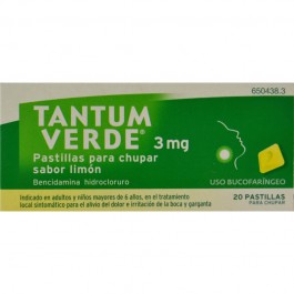 TANTUM VERDE 3 mg 20 PASTILLAS PARA CHUPAR SABOR LIMON